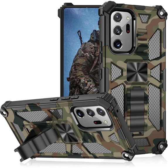 Camo Case for Samsung Galaxy Note20 Ultra (Not Note 20) with Kickstand, Rugged Outdoor Military Grade Shockproof Phone Case for Samsung Galaxy Note 20 Ultra Camouflage Army Green