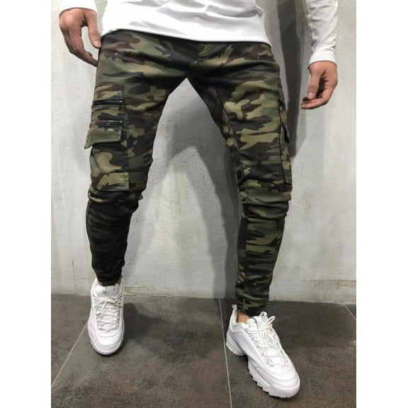 Camo Combat Cargo Pants (S, MultiGreen)