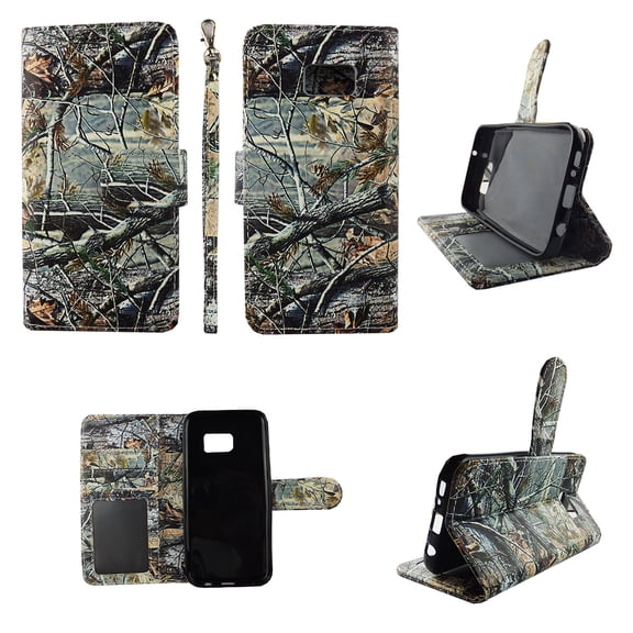 Camo Cone Wallet Folio Case for Samsung Galaxy S7 Fashion Flip PU Leather Cover Card Cash Slots & Stand