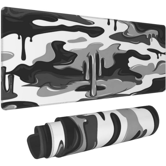 Camo Cool Abstract Fluid Liquid Large Gaming Mouse Pad Black & White Keyboard Mouse Mat Long Computer Gaming Mousepad Home Office Work Desk Stitched Edges, NonSlip Base