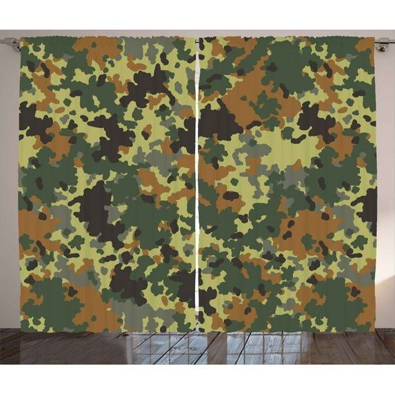 Ambesonne Camo Curtains 2 Panel Set, Classic Germany Pattern, 108" x 84", Green Brown Dark Green