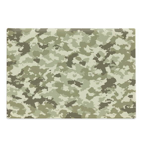 Camo Cutting Board, Old Fashioned Camouflage Pattern Classical Jungle Survival Theme, Decorative Tempered Glass Cutting and Serving Board, Large Size, Pale Green Army Green, by Ambesonne
