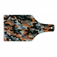 thumbnail image 1 of Camo Cutting Board, Vibrant Camouflage Lattice Like Service Theme Modern Design Print, Decorative Tempered Glass Cutting and Serving Board, Wine Bottle Shape, Orange Grey Black, by Ambesonne, 1 of 1