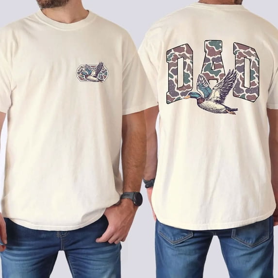 Camo Dad Shirt, Father's Day Gift, Camo Flying Mallard Duck, Duck Hunting T-Shirt Classic Cotton for Men