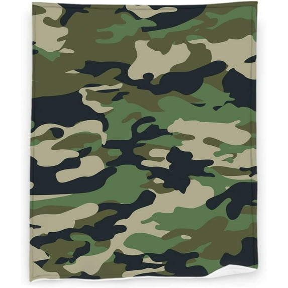 Camo Dark Green Blanket 50" x 60" Abstract Forest Hunter Army Camouflage Super Soft Bedding Fleece Throw Blanket Luxury Bed Blanket Bedroom Living Room Warm Lightweight for Kids Adults