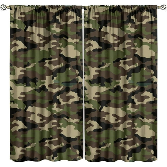 Camo Dark Green Curtains,for Girls Boy Home Decor, Abstract Forest Hunter Army Camouflage Pattern Drapes Window 2 Panel Rod Pocket Curtain for Bedroom Living Room Nursery Decor 42" W X 54" L