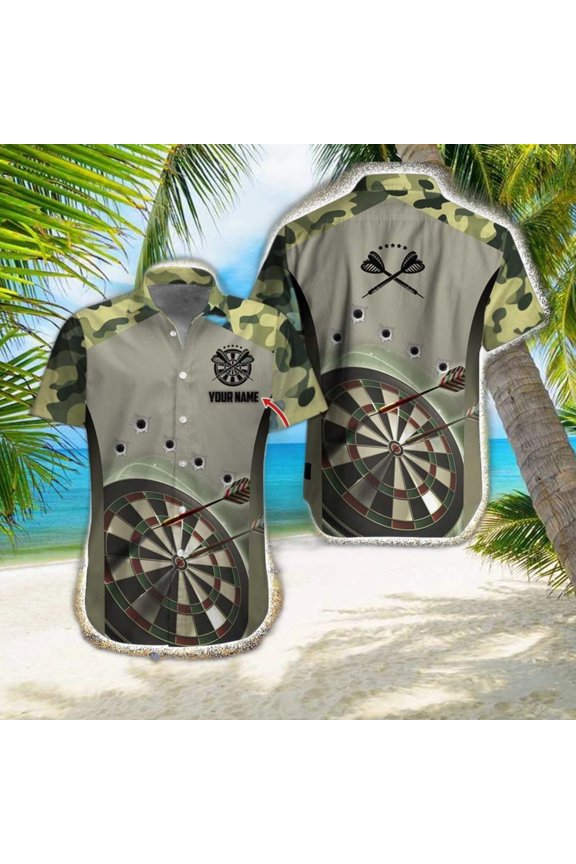 Camo Dart Pattern Personalized Name Hawaiian Shirt Perfect Dart Gift For Men And Women,