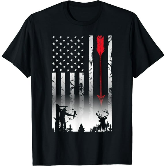 Camo Deer American Flag Graphic Hunting Gifts Men Dad Boys T-Shirt