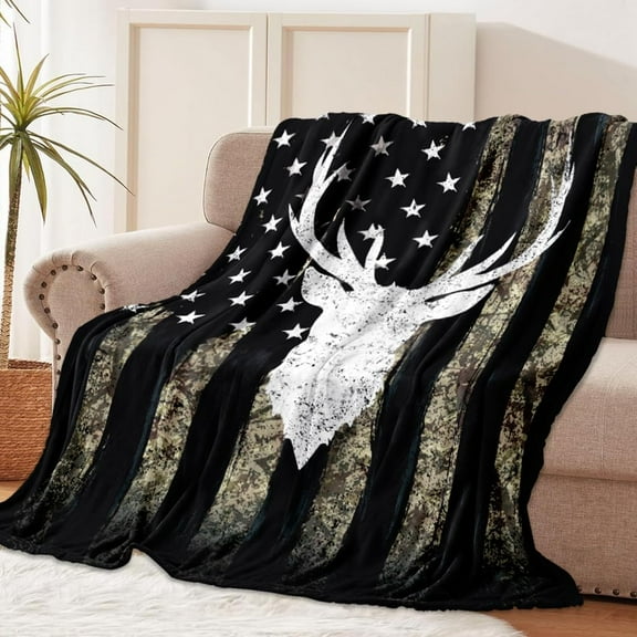 Camo Deer Blanket Deer Hunting Gifts for Men Blanket Super Soft Flannel Throw Blanket Lightweight Fluffy Plush Fuzzy Bed Blanket for Bedding Sofa and Travel 60"X80"