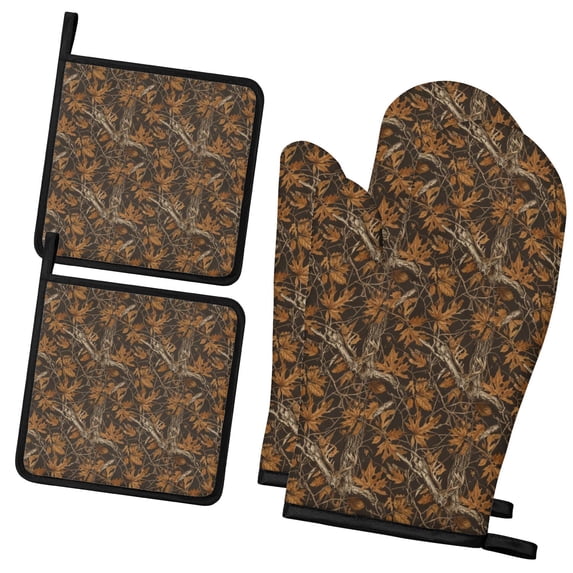 Camo and Deer Brown Pattern 2 Pack Oven Mitts Pot Holders Set, Kitchen ...