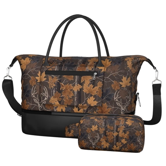 Camo and Deer Brown Pattern 2 Piece Travel Bag Set, Camping Weekend Bag ...