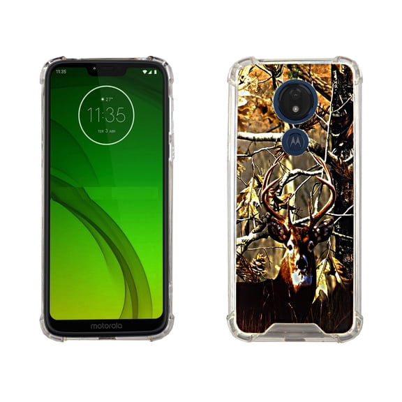 Camo Deer Case for Motorola G7 power 6.2'' 4 Cushion Corners TPU Bumper + Hard Acrylic Back Shockproof Scratch-Resistant Cover for Girls Women Teen