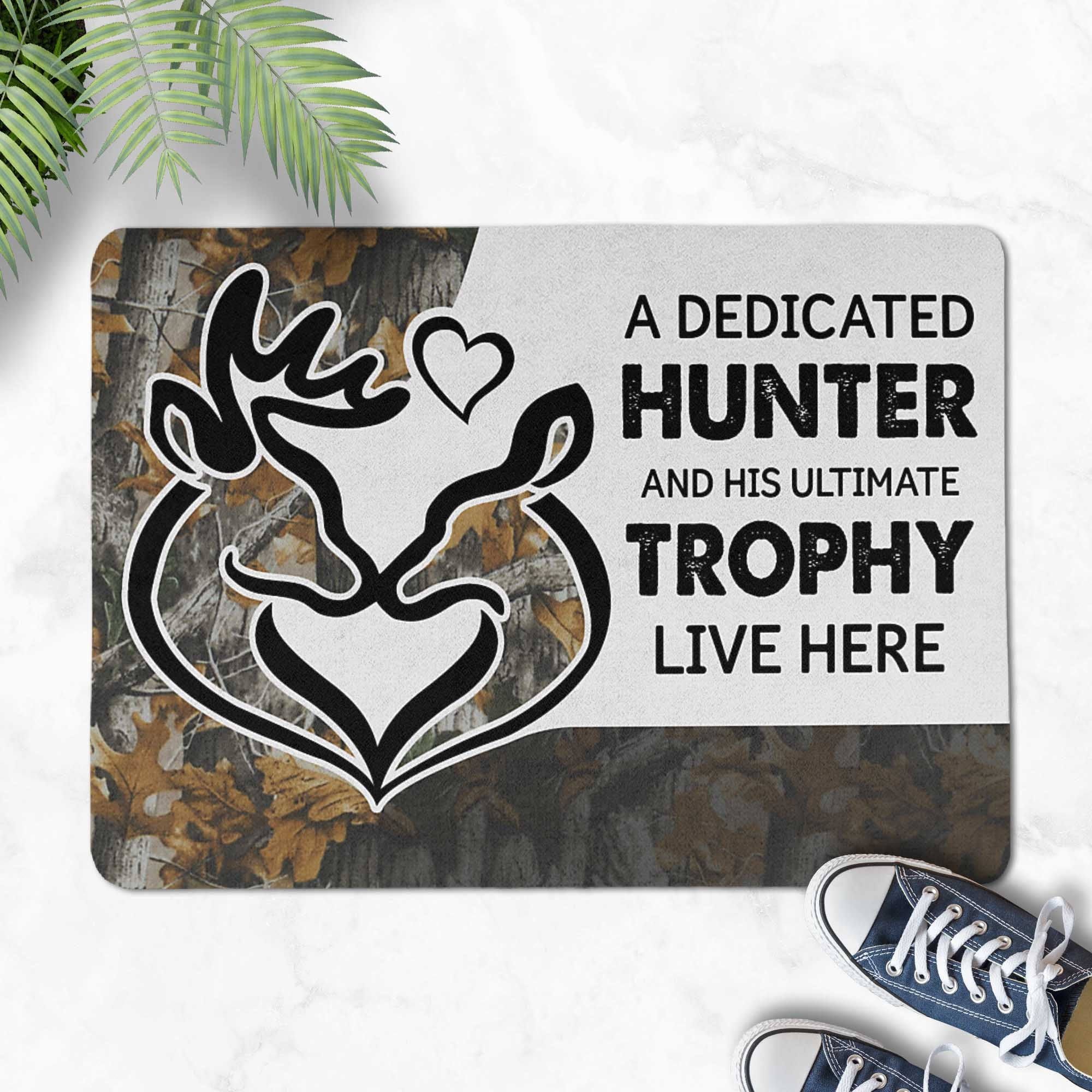 Camo Deer Couple Doormat for Hunters, Buck and Doe Heart Welcome Mat ...