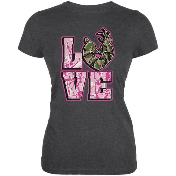 Camo Deer Couple LOVE Juniors Soft T Shirt Deep Heather X-LG