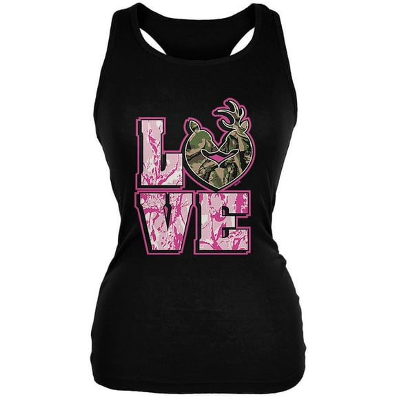 Camo Deer Couple LOVE Juniors Soft Tank Top Black LG