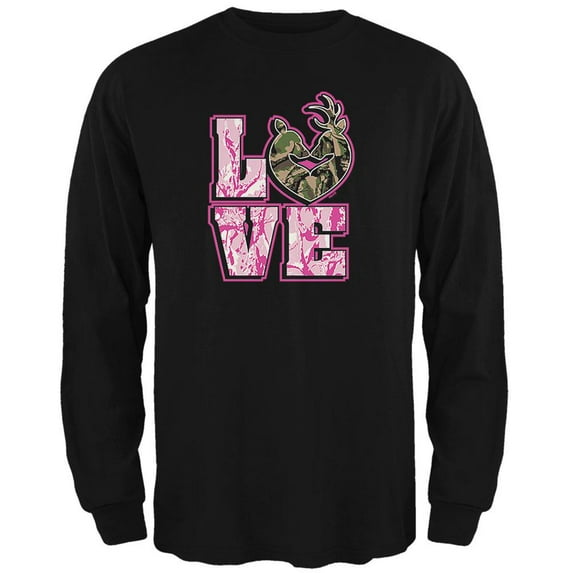 Camo Deer Couple LOVE Mens Long Sleeve T Shirt Black MD