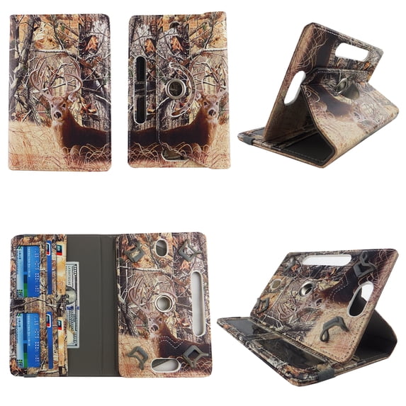 Camo Deer for Samsung Galaxy Tab E 9.6-inch Tablet Case Universal Android Cases 360 Rotating Folio Stand Protector Pu Leather Cover Travel e-reader Card Cash Slots Multiple Viewing Angles
