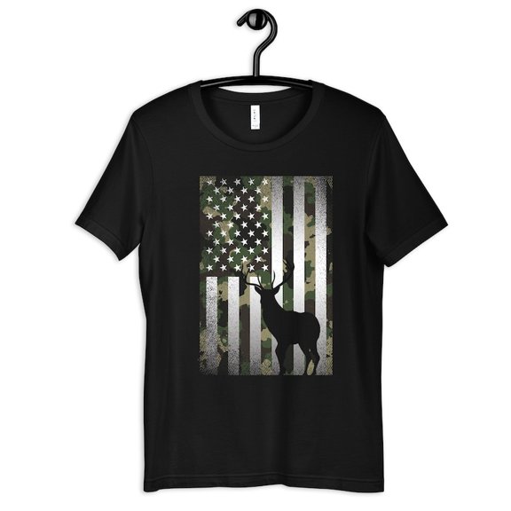 Camo Deer USA Flag Camouflage Hunting Hunter Buck Graphic Novelty T Shirt,for unisex up to size 5XL
