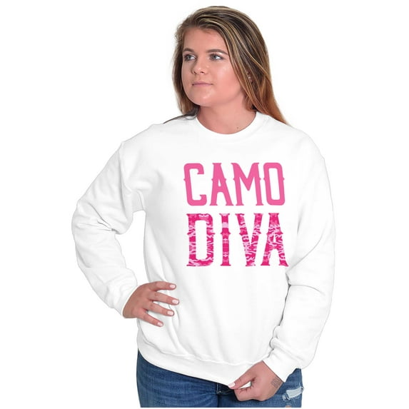 Camo Diva Cute Girly Hunting Season Women Crewneck Sweatshirt Brisco Brands S