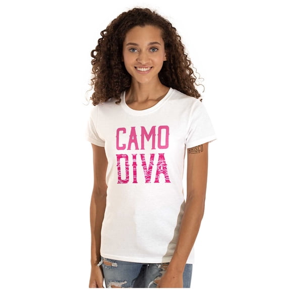 Camo Diva Cute Girly Hunting Season Womens Slim Fit Graphic Tee Brisco Brands L