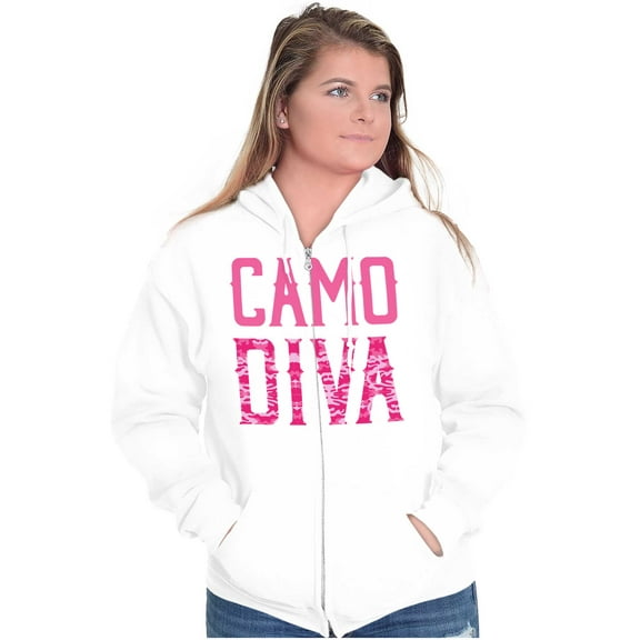Camo Diva Cute Girly Hunting Season Zip Hoodie Sweatshirt Women Brisco Brands X