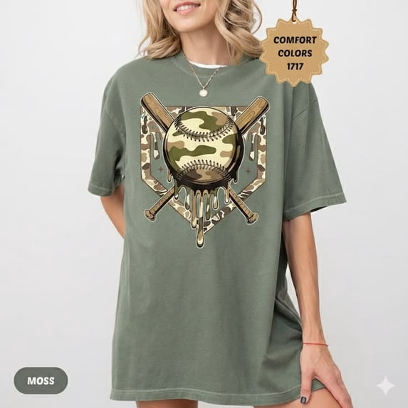 Camo Dripping Baseball Graphic Shirt Vintage Military Style Game Day ...