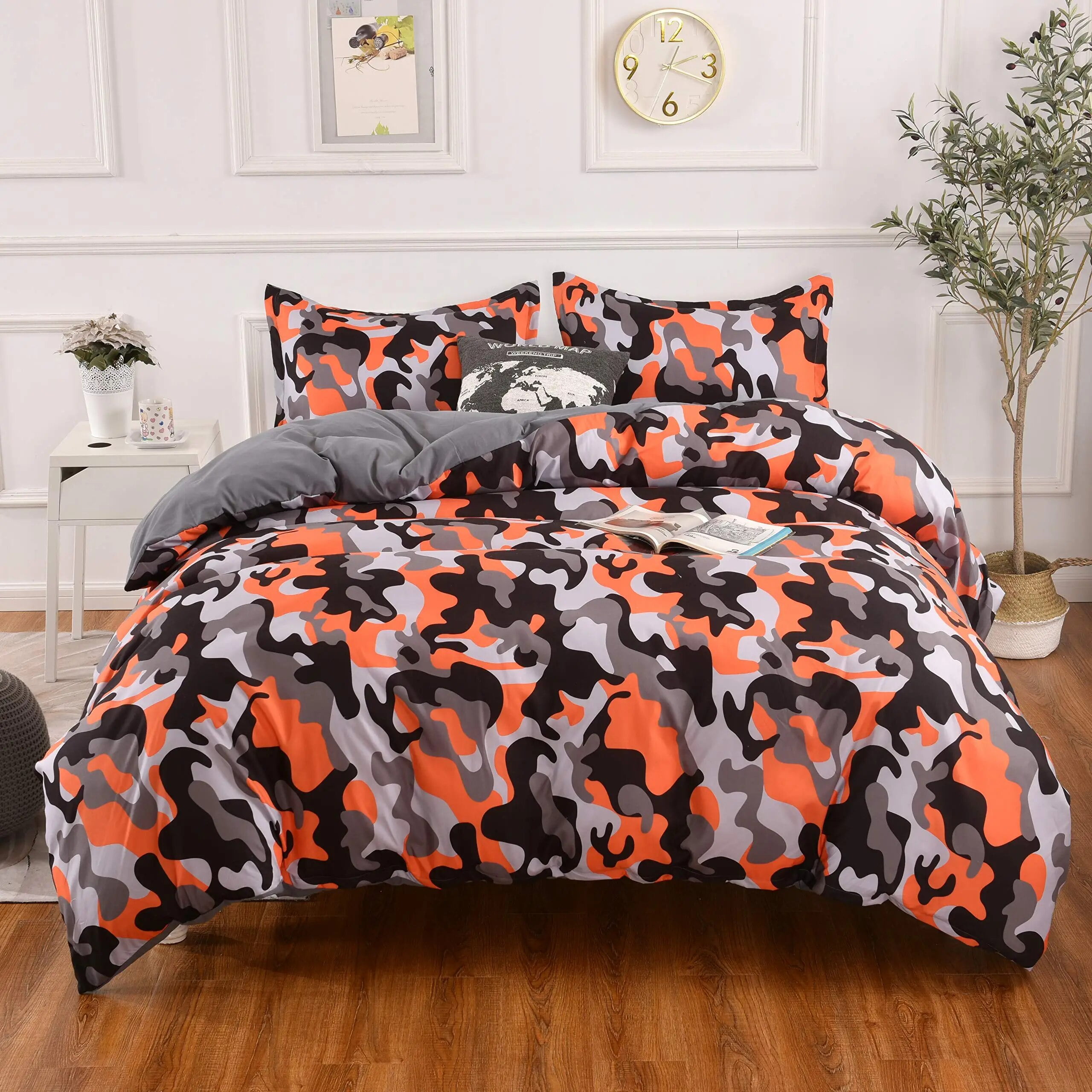 Camo Duvet Cover King Size Monochrome Attire Pattern Camouflage Concept Vegetation Fashion