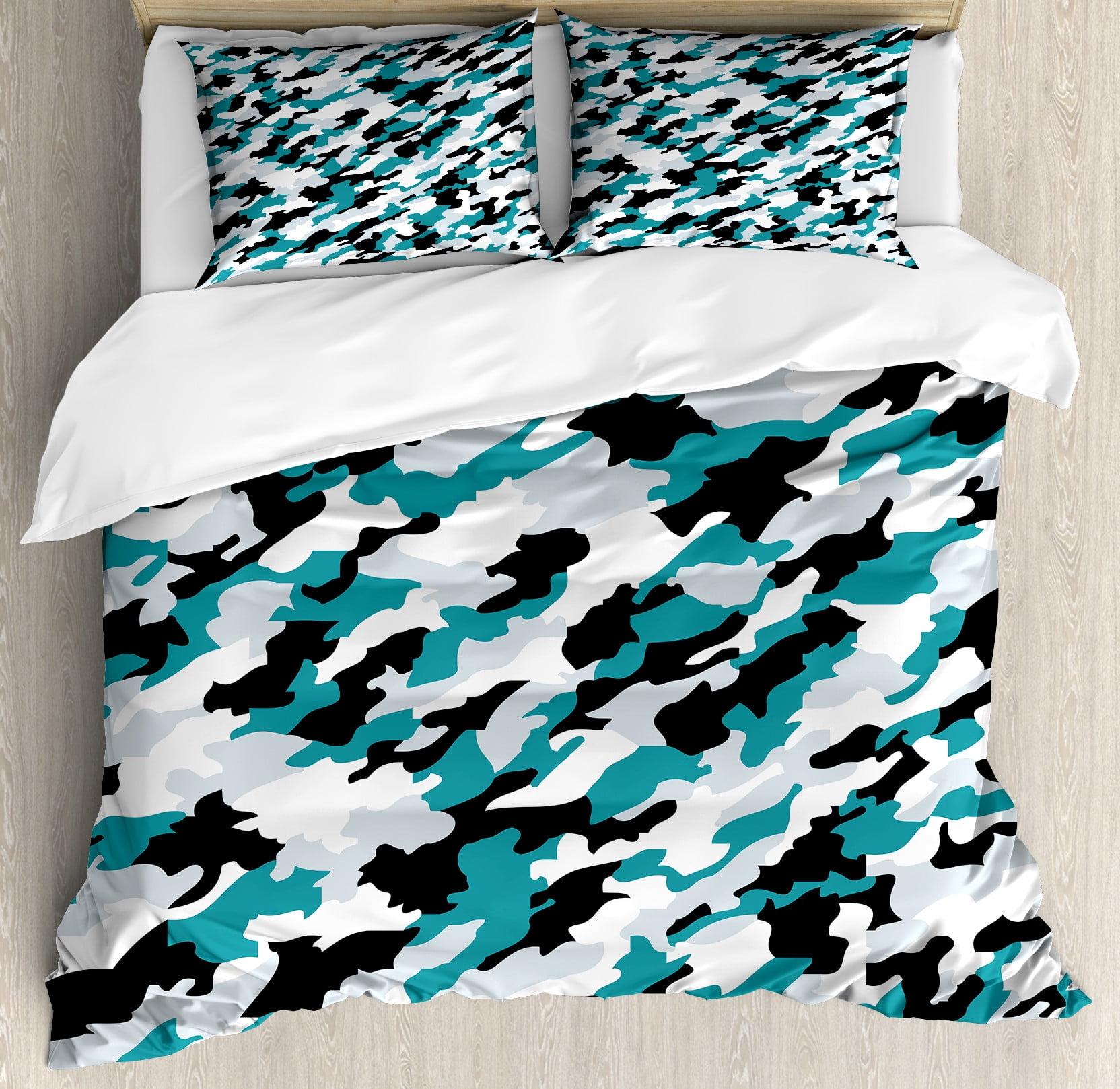 Camo Duvet Cover Set, Aquatic Ocean Sea Inspired Illustration Navy Tile ...