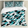 thumbnail image 1 of Camo Duvet Cover Set, Aquatic Ocean Sea Inspired Illustration Navy Tile Concealment Texture, Decorative 3 Piece Bedding Set with 2 Pillow Shams, King Size, Dark Green White, by Ambesonne, 1 of 3