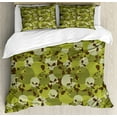 thumbnail image 1 of Camo Duvet Cover Set, Composition of Skulls Scary Head Skeletons Graphic Grunge Illustration, Decorative 3 Piece Bedding Set with 2 Pillow Shams, King Size, Green Pale Green Beige, by Ambesonne, 1 of 3
