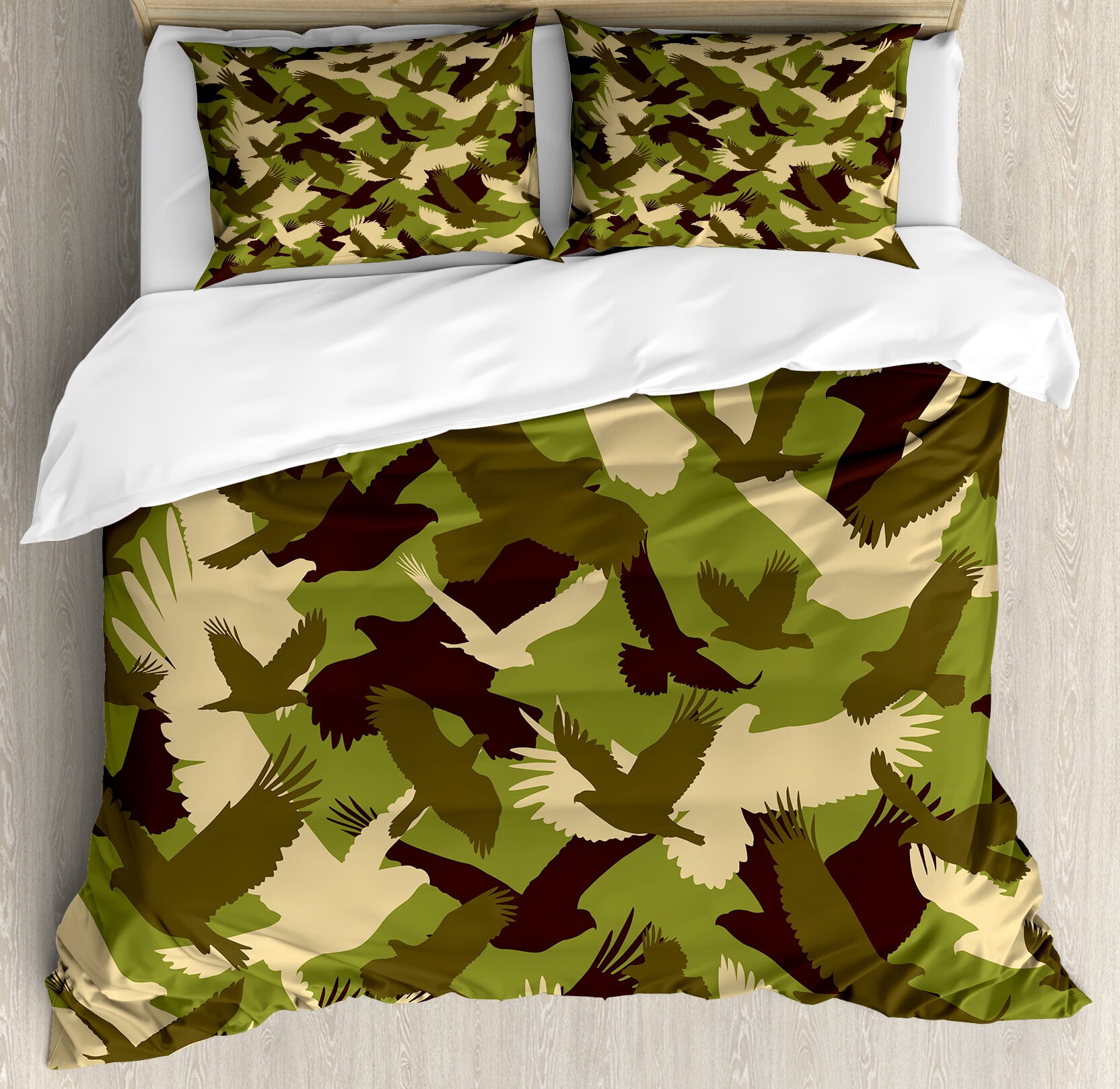 Camo Duvet Cover Set, Eagle Silhouettes Flying Open Wings Falcon Hawk ...