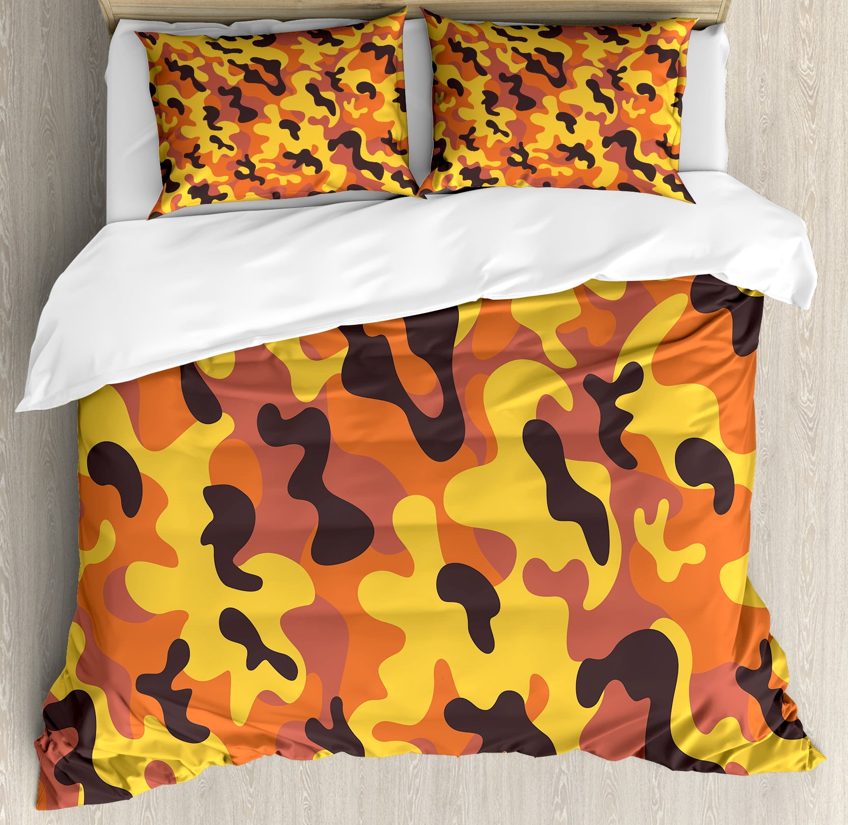 Camo Duvet Cover Set, Lively Colors Retro Style Camouflage Texture ...
