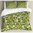 thumbnail image 1 of Camo Duvet Cover Set, Sketchy Skulls and Crossbones Warning Sign Spooky Scary Horror Tile, Decorative 3 Piece Bedding Set with 2 Pillow Shams, King Size, Pale Green Pale Brown, by Ambesonne, 1 of 3