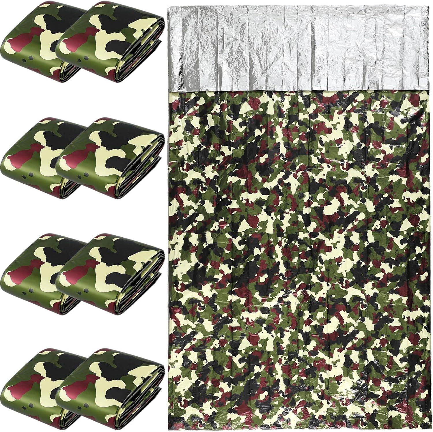 Camo Emergency Sleeping Bags Camo Blankets Emergency Shelter Survival Gear Portable Lightweight Thermal Bivy Sack Waterproof for Outdoor Camping Hiking Homeless Shelter