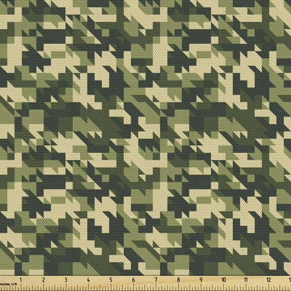 Ambesonne Camo Fabric by the Yard Upholstery, Abstract Chevron Forest, 5 Yards, Pale Green Dark Green