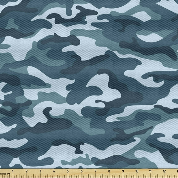 Ambesonne Blue Fabric by the Yard Upholstery, Camouflage Oceanic Colors, 1 Yard, Slate Blue Pale Blue
