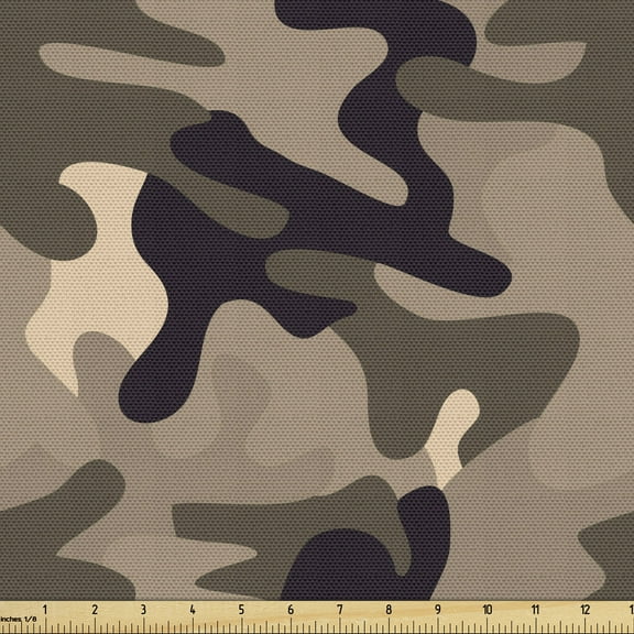Ambesonne Camo Fabric by the Yard Upholstery, Earth Tones Camouflage, 5 Yards, Taupe Dark Tan