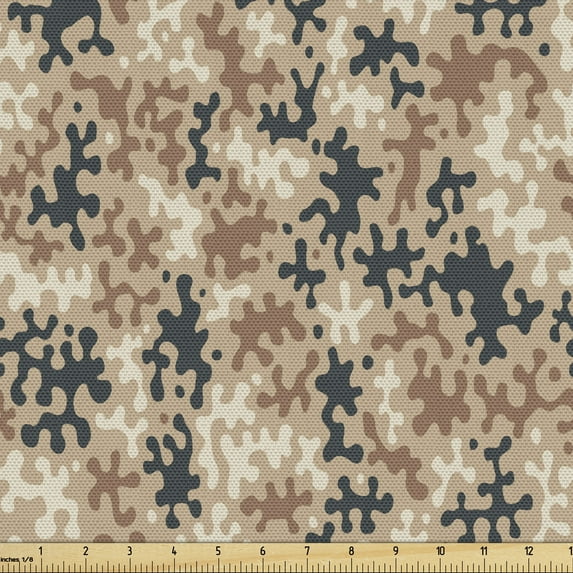 Ambesonne Camo Fabric by the Yard Upholstery, Soft Desert Camouflage Spots, 1 Yard, Almond Dark Teal