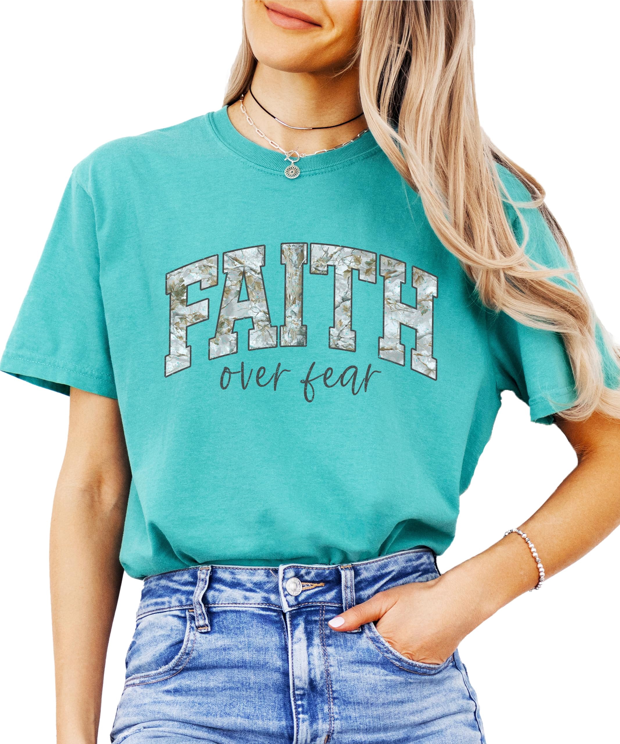 Camo Faith Over Fear Shirt for Women Christian Graphic Tee ...