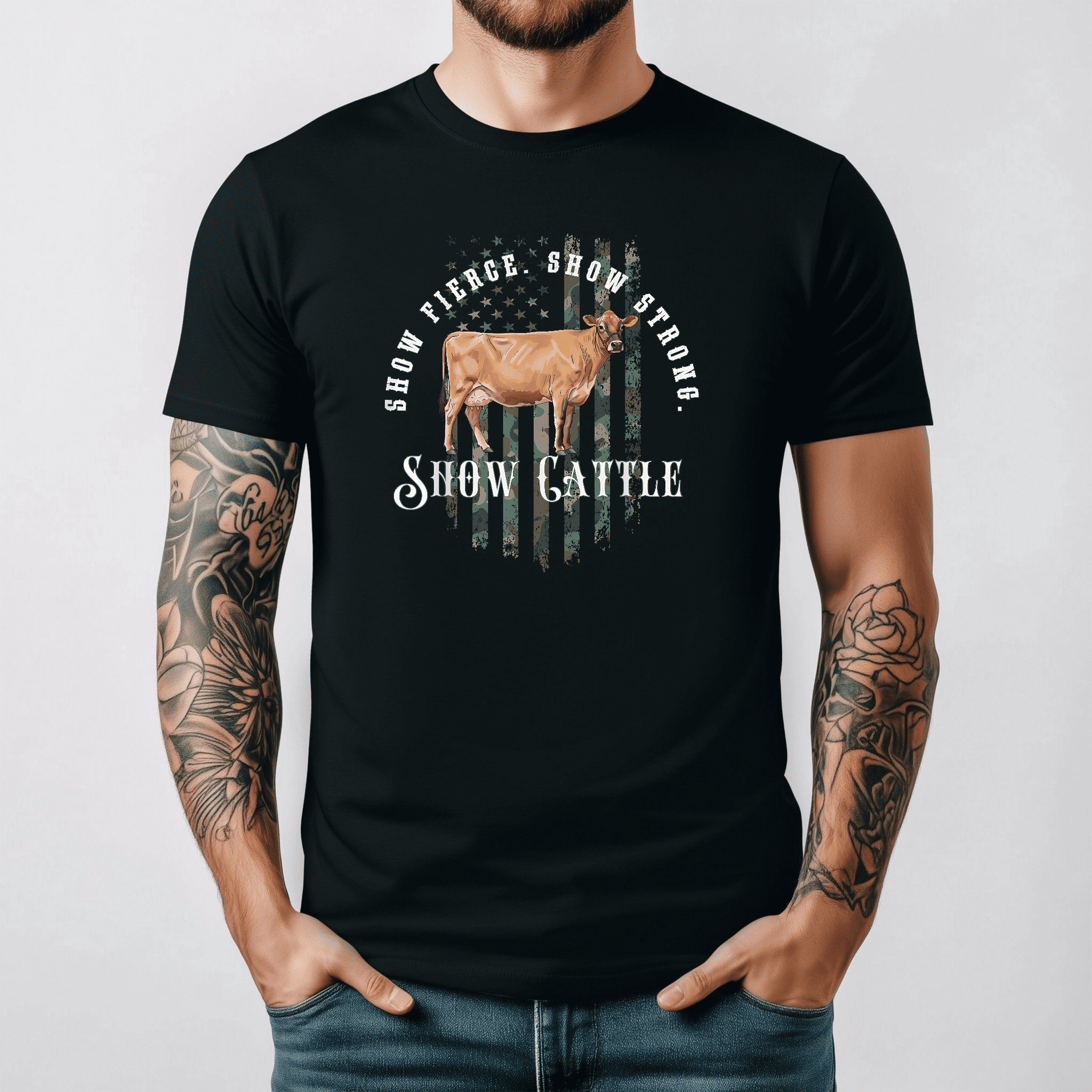 Camo Flag Jersey Cow Funny Farm Animal Patriotic Graphic T-shirt V17720 ...