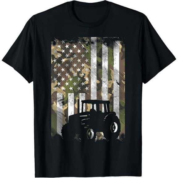 Camo Flag Tractor Vintage Farm Truck Patriotic Farmer Gift T-Shirt