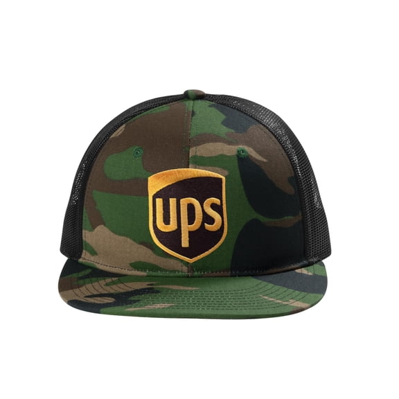 Camo Flat Bill Back Black United Parcel Service Official Style Color Embroidered Patch Front Snapback Baseball Cap Hat