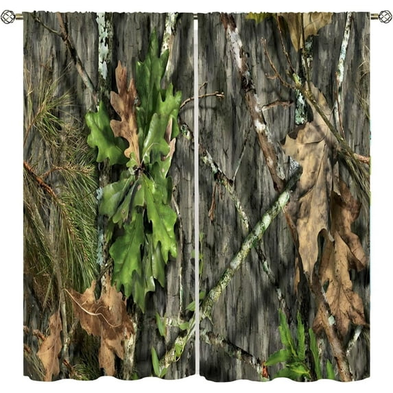 Camo Forest Curtains,Camouflage Tree Conifer Oak Branches Leaves Mossy Hunting Lodge Camp Cabin Theme Windows Curtain for Bedroom Living Room Home Decor 42x63in Blackout