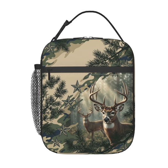 Camo Forest Deer Lunch Bag Insulated Reusable Lunch Box Office Work Travel Commute Camo Forest Deer Hunting Theme Thermal Cooler Case Pouch Gear Bag Storage