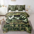 thumbnail image 1 of Camo Gaming Bed in a Bag Queen Comforter Set 7 Piece,Gamer Room Decor For Boys Bedding Sets Army Green Camouflage Sheet Set with Comforter, 1 of 5