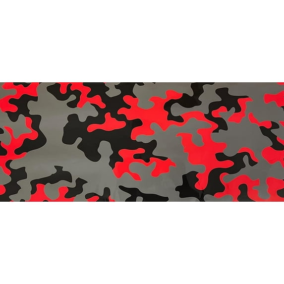 Camo Gloss Camouflage Car Vinyl Film Wrap Decal Sticker Waterproof Air Bubble Free DIY (36"X60" (3FT X 5FT), Red, Black, Gray)