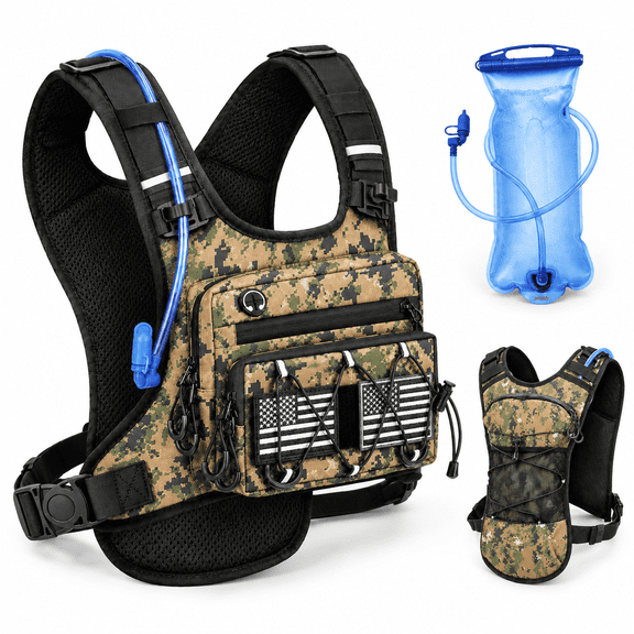 Camo Green 2L Hydration Pack Running Vest with Storage Pockets for Men and Women