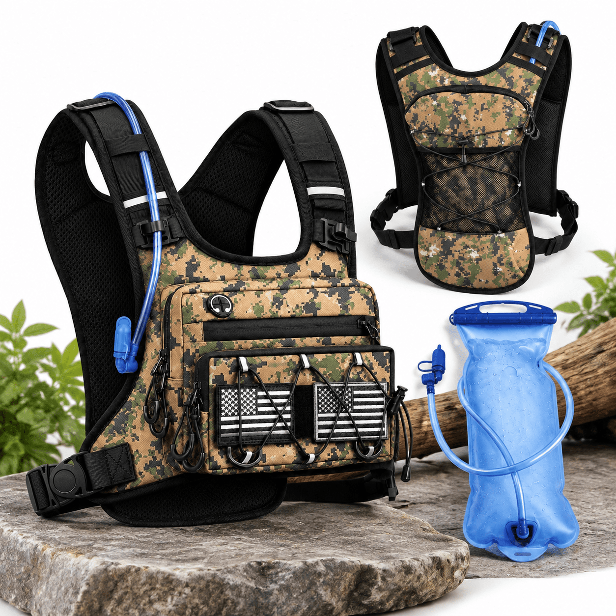 Camo Green Running Hydration Vest with 2L Leak-Proof Bladder for Men ...