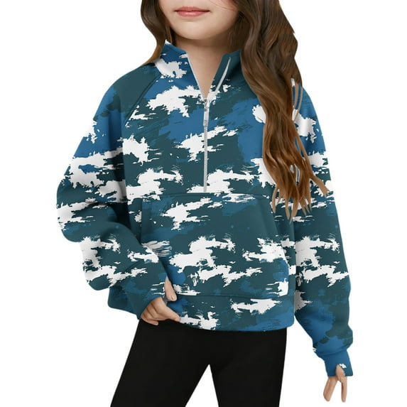 Camo Half Zip Sweatshirts for Teen Girls Cute Long Sleeve Pullover Tops Trendy Camouflage Sweatshirt Clothes 5-14T
