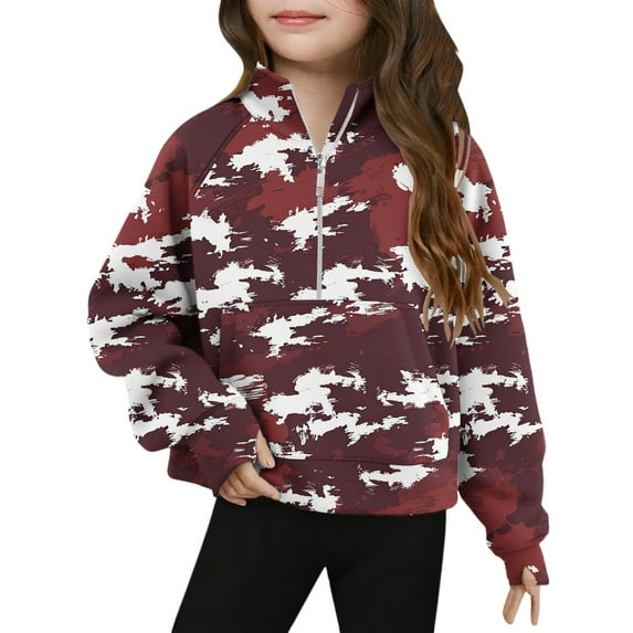 Camo Half Zip Sweatshirts for Teen Girls Cute Long Sleeve Pullover Tops Trendy Camouflage Sweatshirt Clothes 5-14T